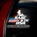 babe in usa sticker on car window